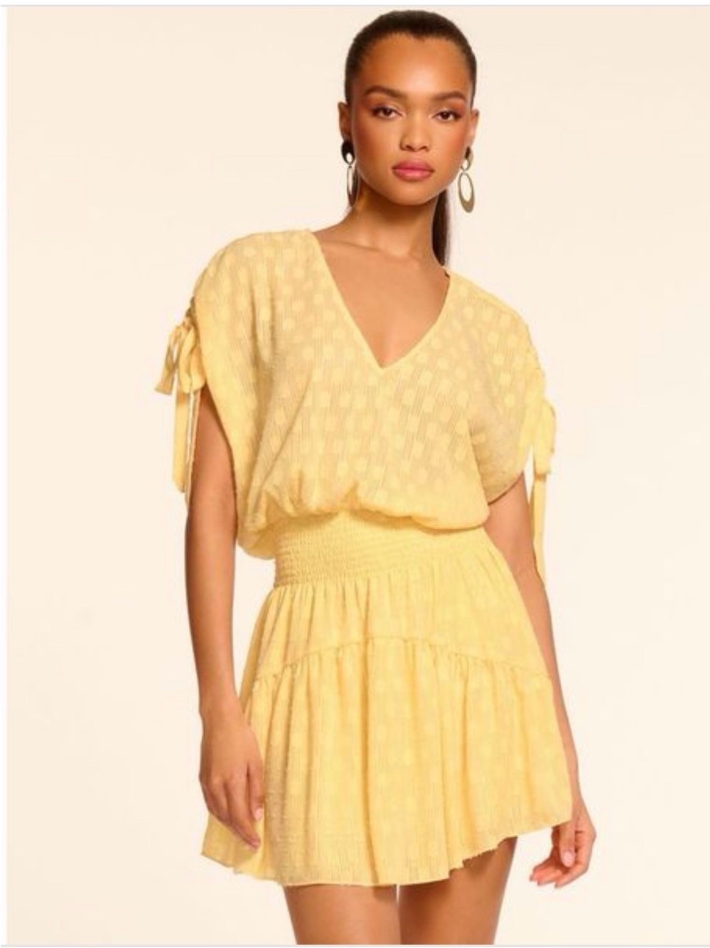 NEW Ramy Brook Fernanda Chiffon Smocked Mini Dress - Butter Dot - XXL